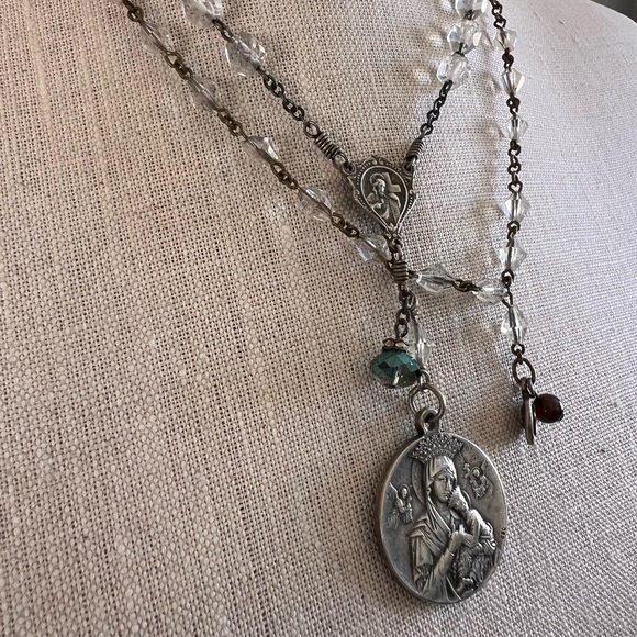 Vintage Religious Relic Catholic Medal with Sterling Rosary Crystal Beads - Picture 6 of 8